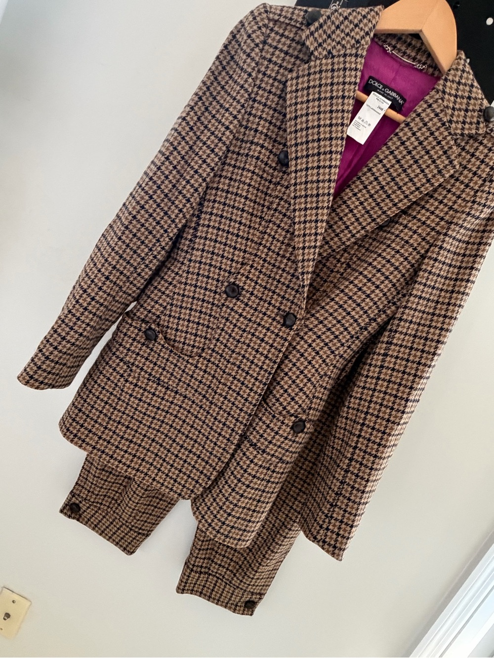 Dolce & Gabbana Brown and Black Houndstooth Double-Breasted Pantsuit